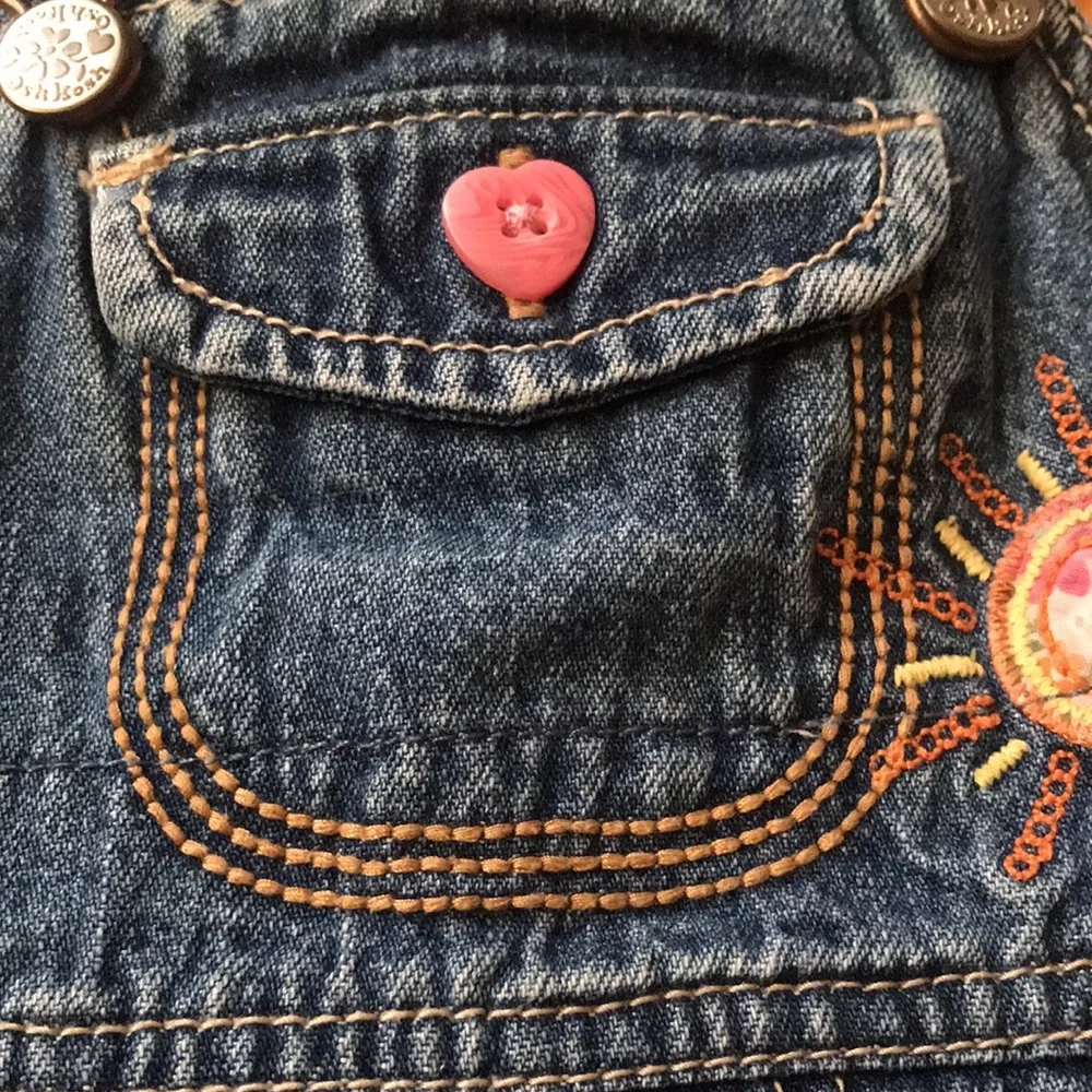 OshKosh B'gosh Blue Denim Pinafore Dress with Rainbow & Butterfly Embroidery